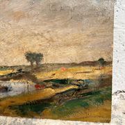 Peinture gabare sur rivière campagne française