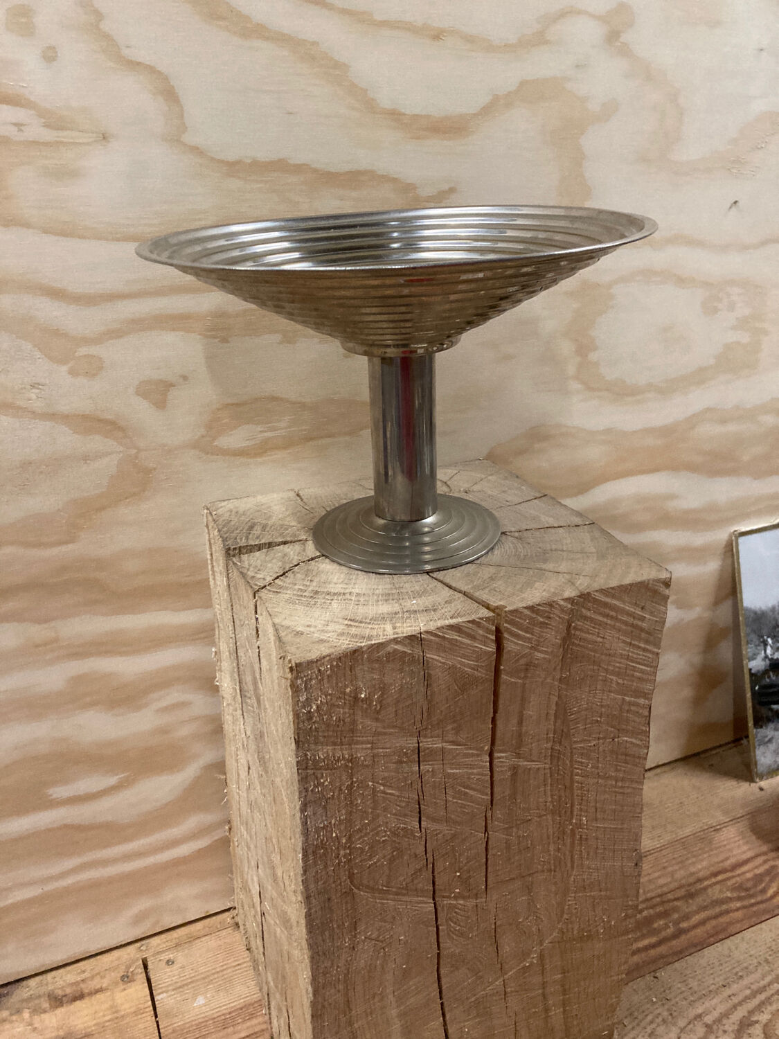 Large art deco silver metal fruit bowl