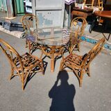 Vintage rattan and glass set - round table + 4 chairs