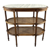 Table desserte de style Louis XVI en bois sculpté, marbre et cannage, XIXe Siècle