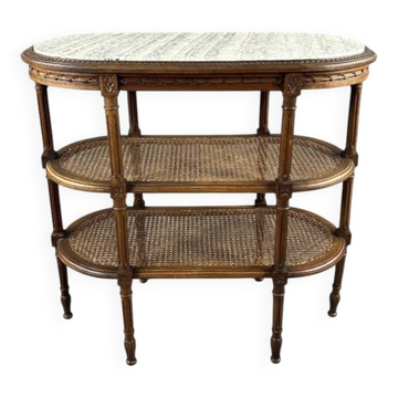 Table desserte de style Louis XVI en bois sculpté, marbre et cannage, XIXe Siècle