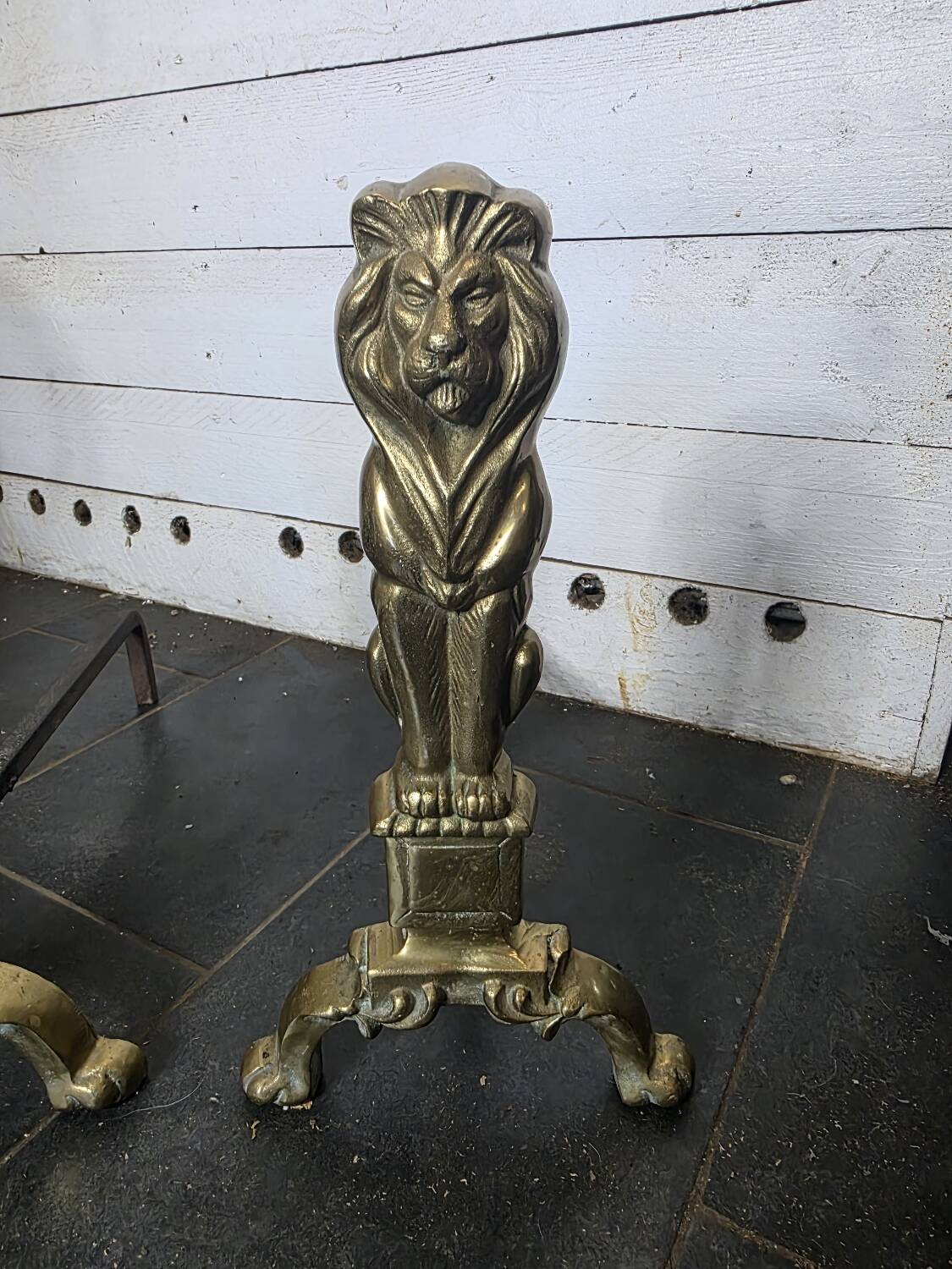 Pair of Empire neoclassical bronze andirons