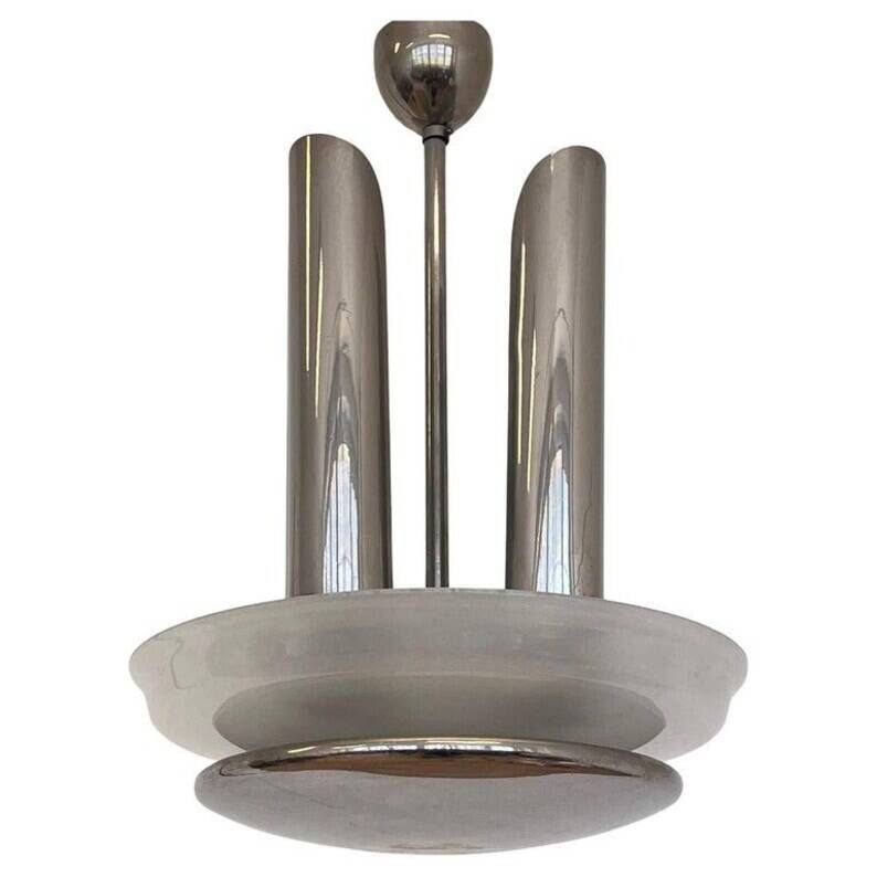 Large Very Rare Bauhaus / Functionalism / Art Deco Chrome Chandelier, 1930s