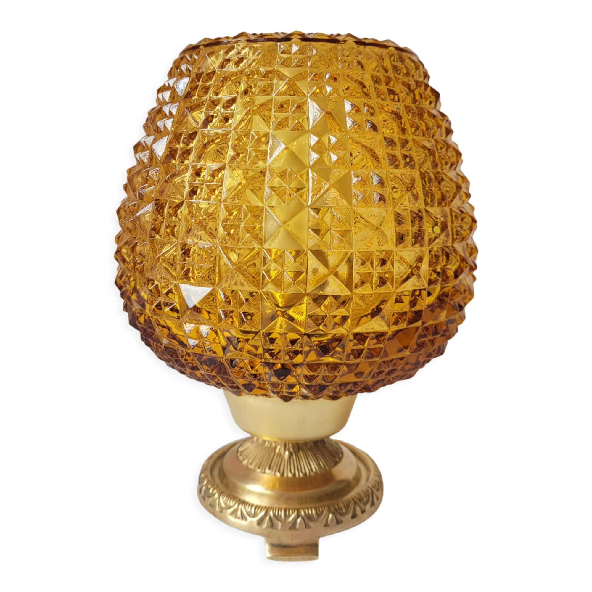Bedside lamp in amber glass and brass