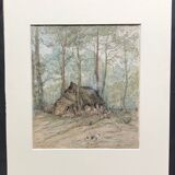 Clog maker's hut in the Fougères forest, watercolor