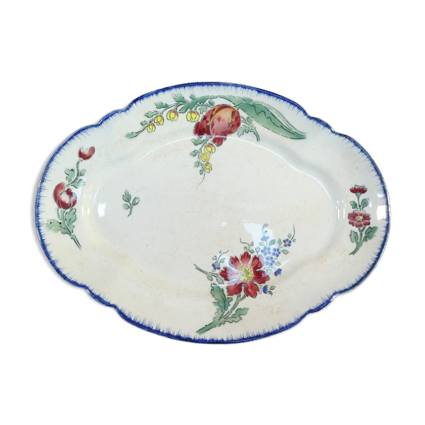 Emile BOURGEOIS PARIS Oval dish in faience floral motif