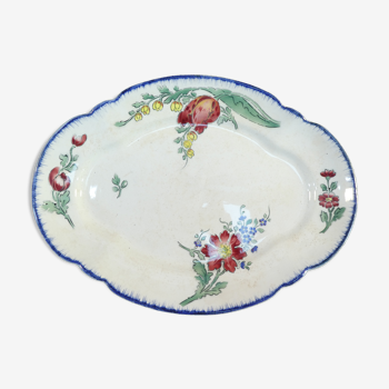 Plat ovale en faience motif floral Emile Bourgeois Paris