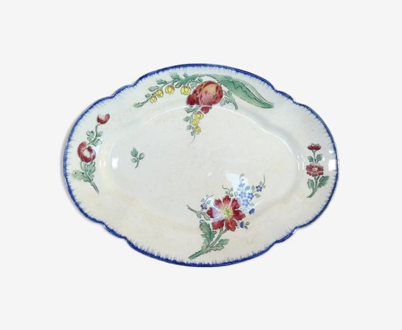 Plat ovale en faience motif floral Emile Bourgeois Paris