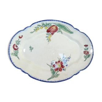 Plat ovale en faience motif floral Emile Bourgeois Paris