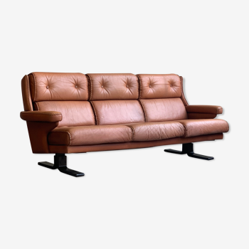 Cognac leather sofa, 1960s-1970