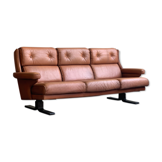 Cognac leather sofa, 1960s-1970