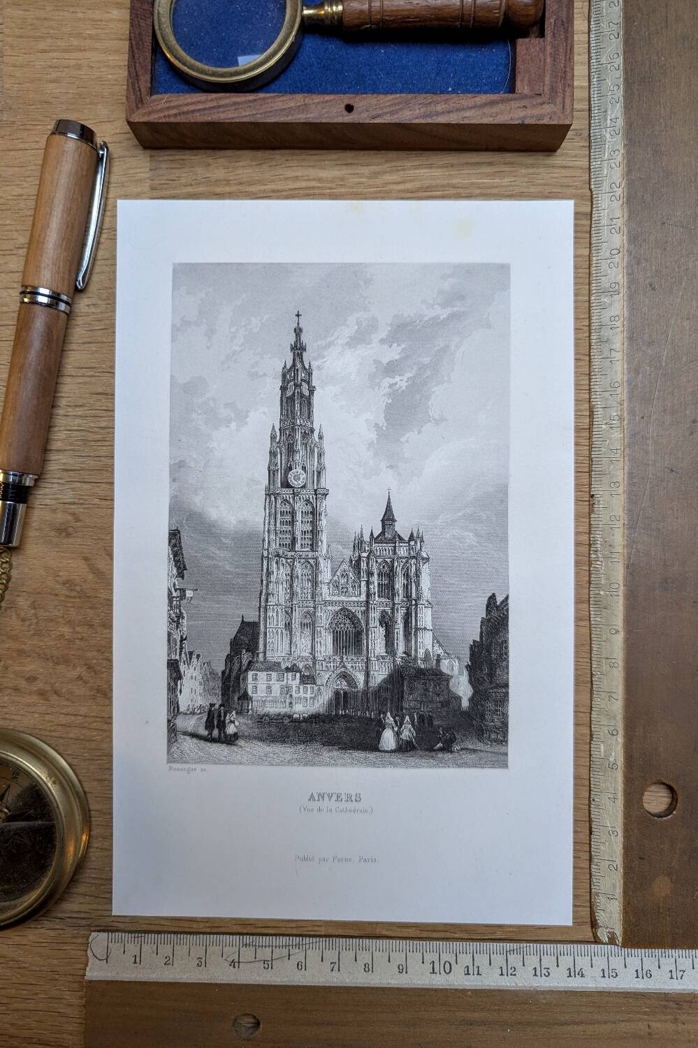 Notre-Dame of Antwerp, old engraving, printed in 1841.