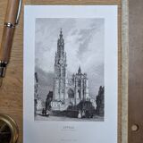 Notre-Dame of Antwerp, old engraving, printed in 1841.