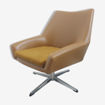 Brown leatherette 70 s swivel chair by veb gemany