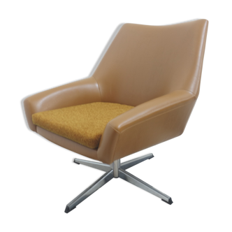 Brown leatherette 70 s swivel chair by veb gemany