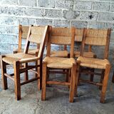 6 chaises en noyer et paillées