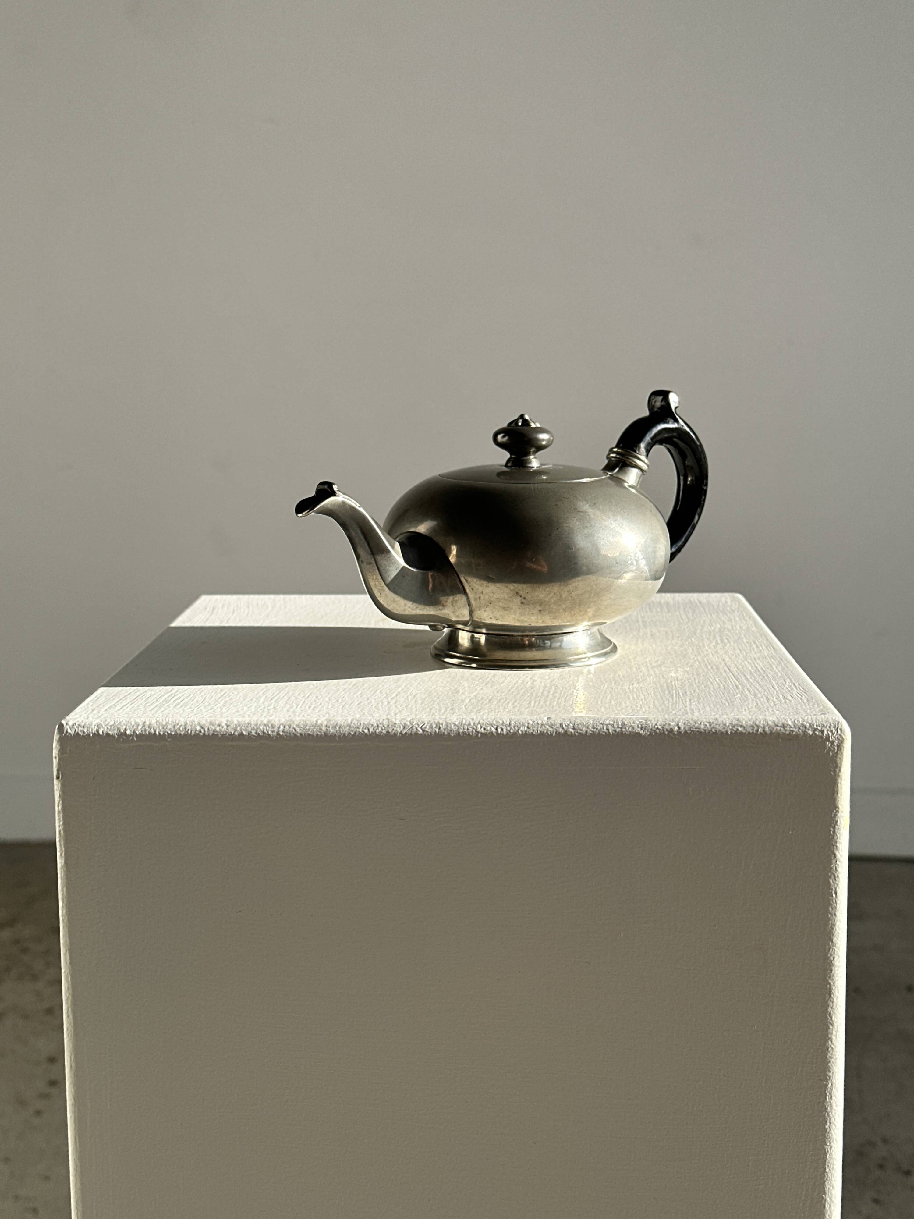 Small teapot, pewter coffee pot flattened oval shape