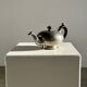 Small teapot, pewter coffee pot flattened oval shape