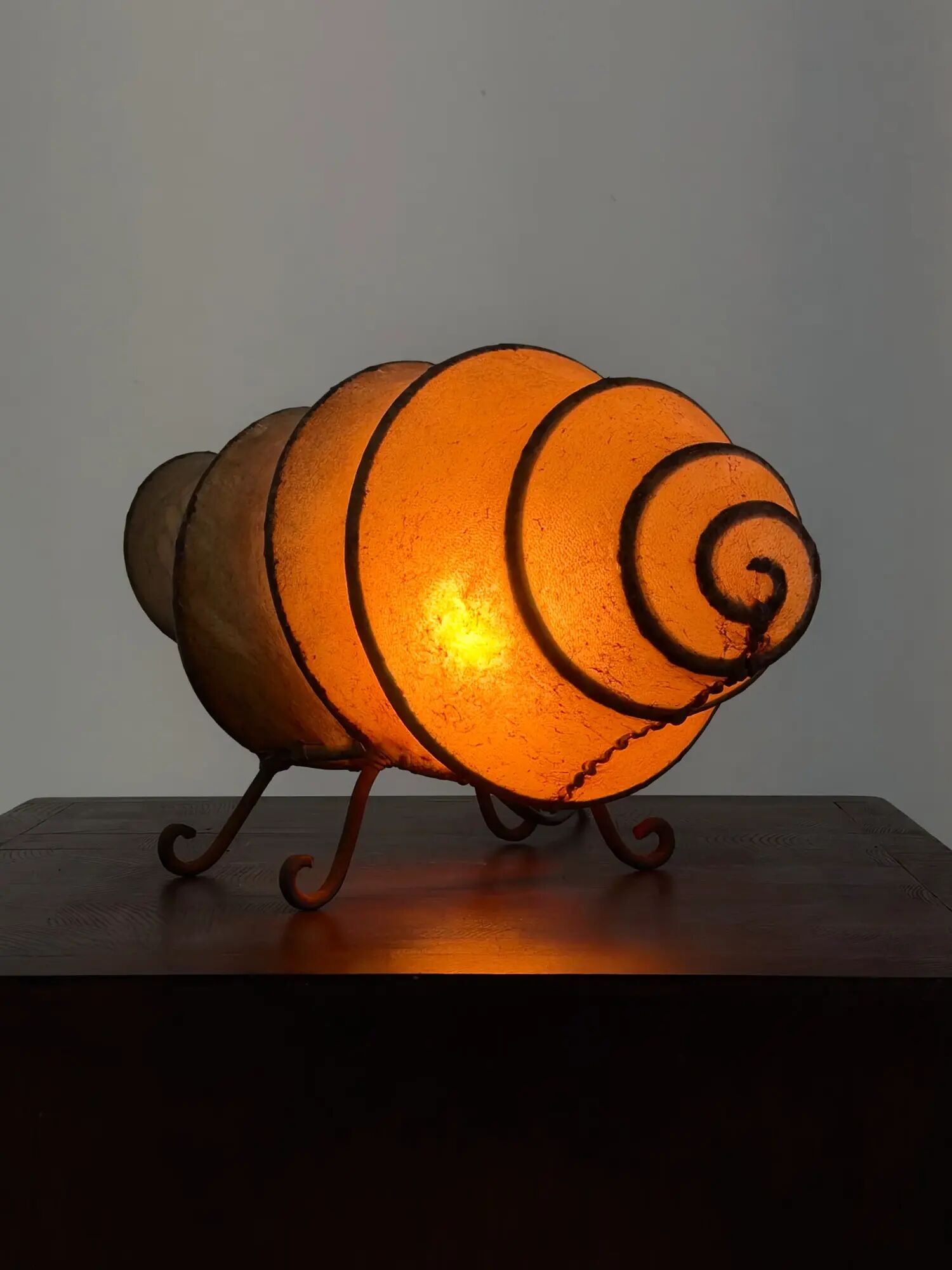 Vintage rawhide swirl table lamp with organic design
