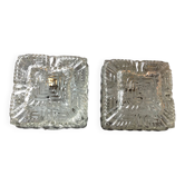 Paire de plafonniers carrés en verre structuré / vintage années 60-70