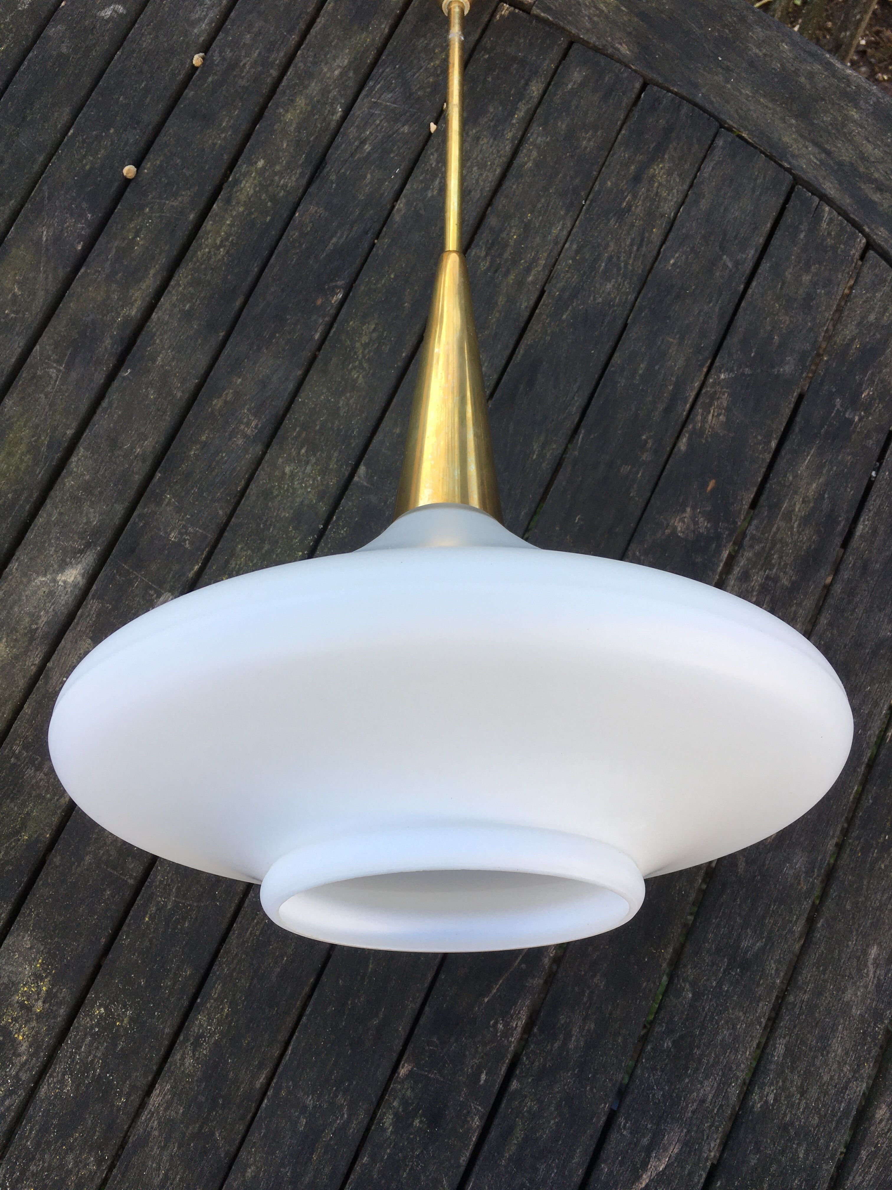 Golden brass white glass hanging