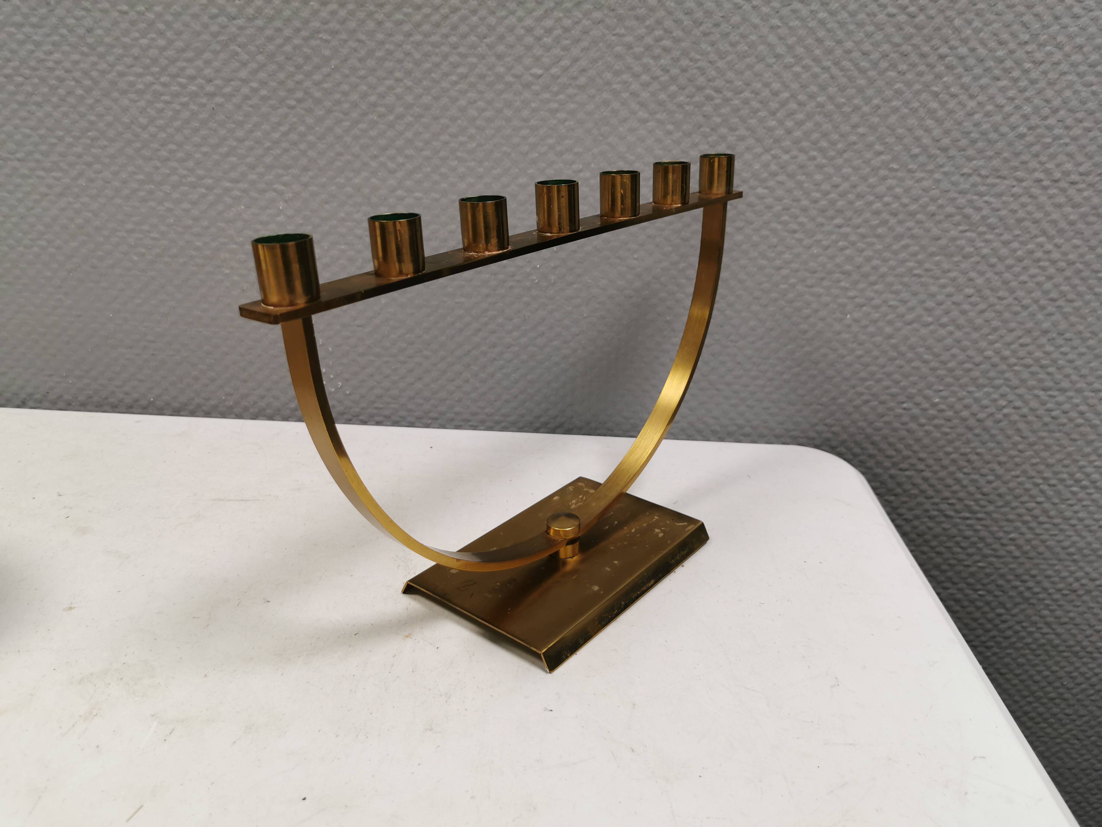 Chandelier à 7 « bras » en laiton massif de D.R Brass, Danemark, années 1950