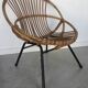 Fauteuil coquille en rotin - piétement tubulaire métallique noir - 1960
