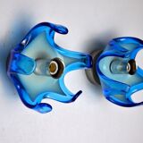 Pair of wall lamps Mazzega Murano, Blue blown glass, Italy, 1970