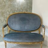 Banquette en bois doré sculpté et mouluré de style Louis XVI Époque XIX eme siècle