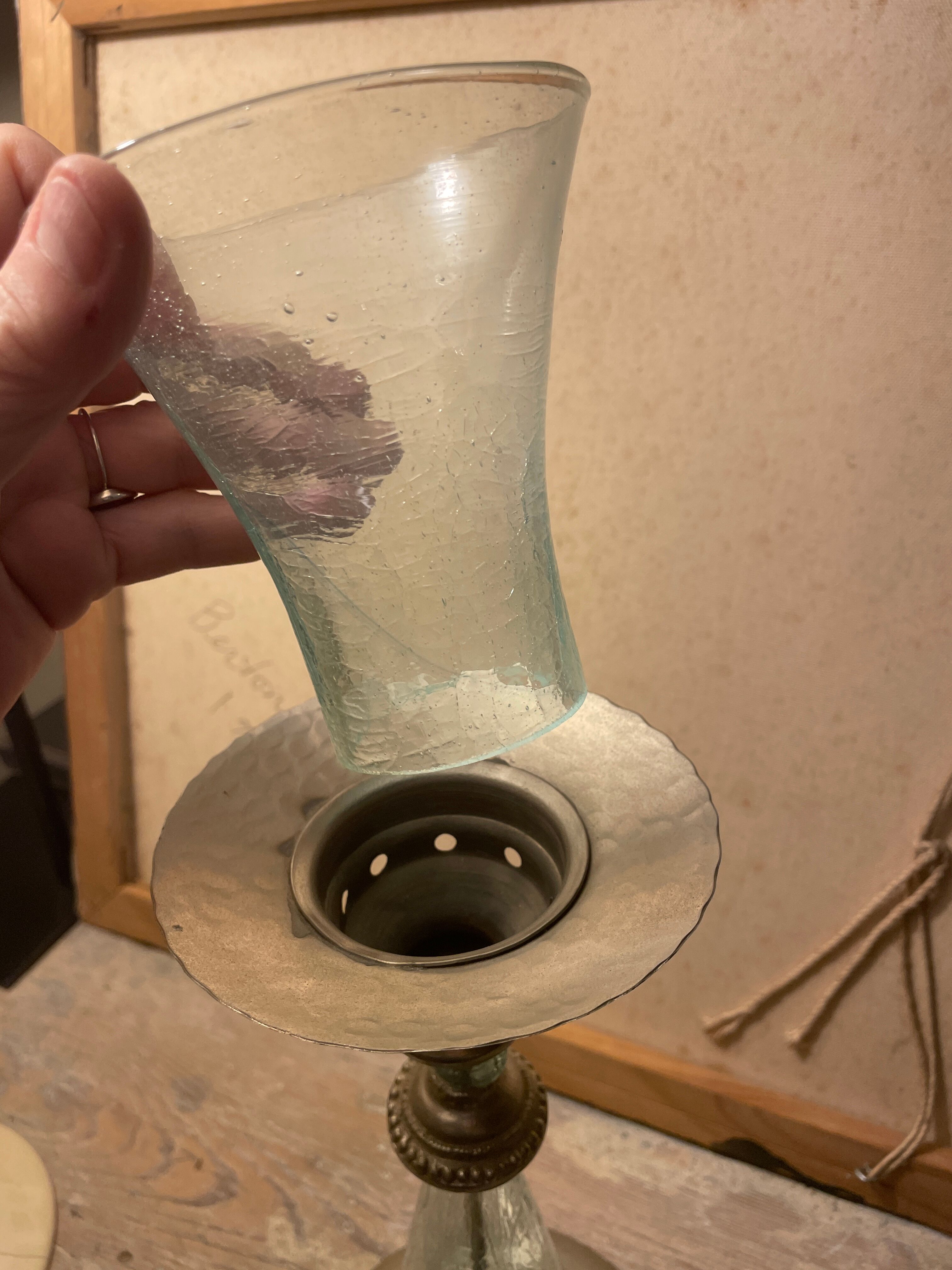 Blown glass and metal photophore