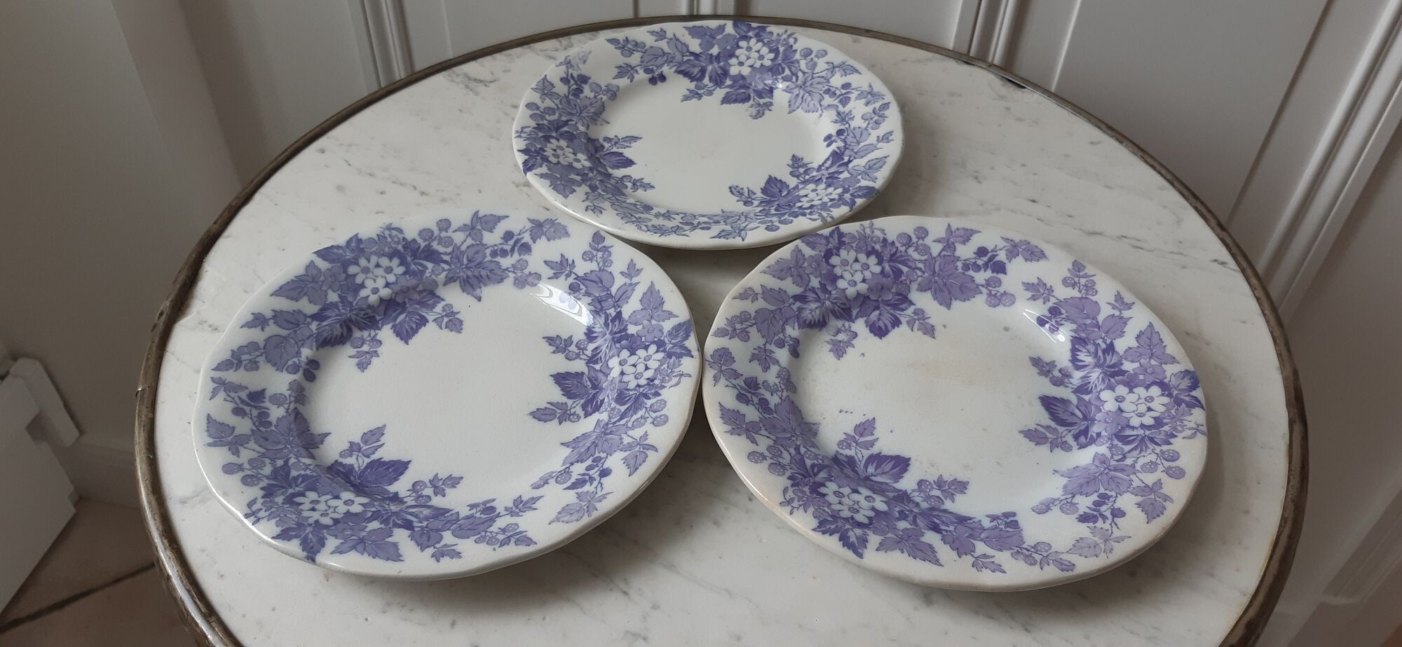 Set of 3 dessert plates Terre de Fer U&C Sarreguemines model "Rubia" late nineteenth