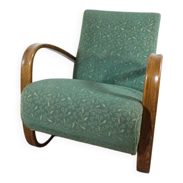 Fauteuil Jindrich Halabala 1930 vert en hêtre et tissu, modèle H 269