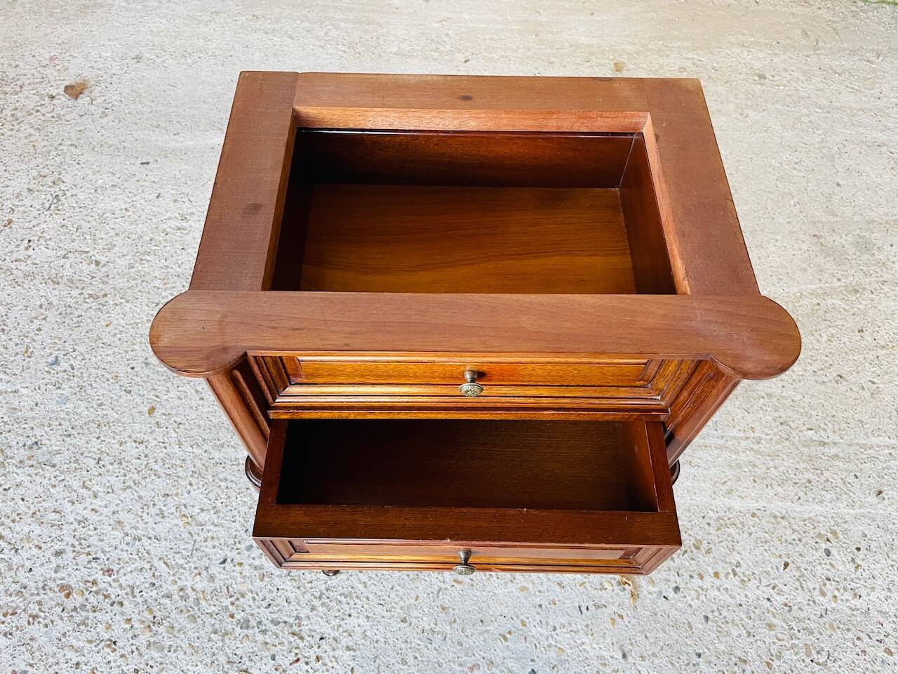 Louis XVI style bedside table, Carrara marble and mahogany