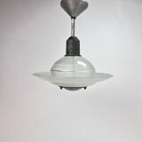 Art deco glass and steel ceiling lamp, 1920