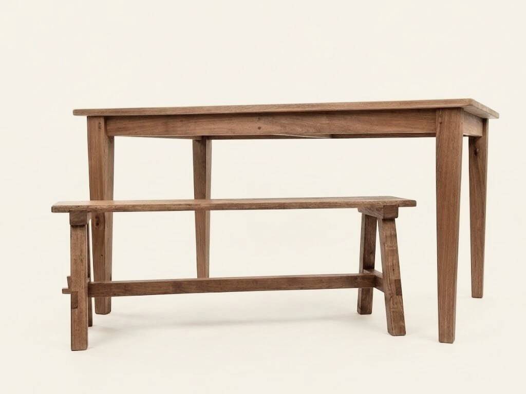Farm table and bench ("A frame") in solid French oak.