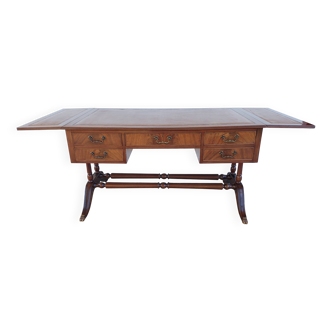 English lion paw desk and lyre armchair, leather, extensions