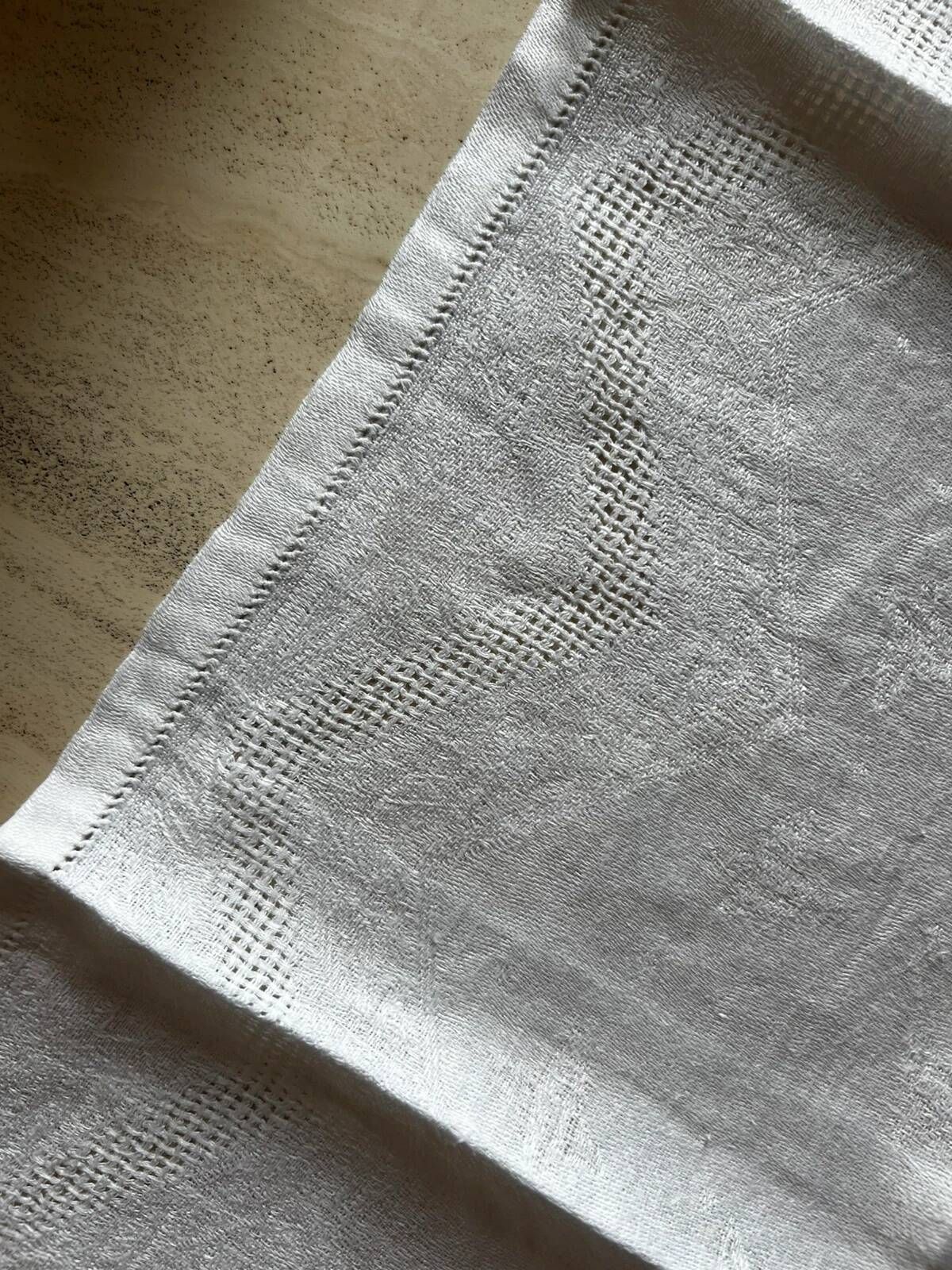 Set of six antique damask napkins with embroidered monogram.
