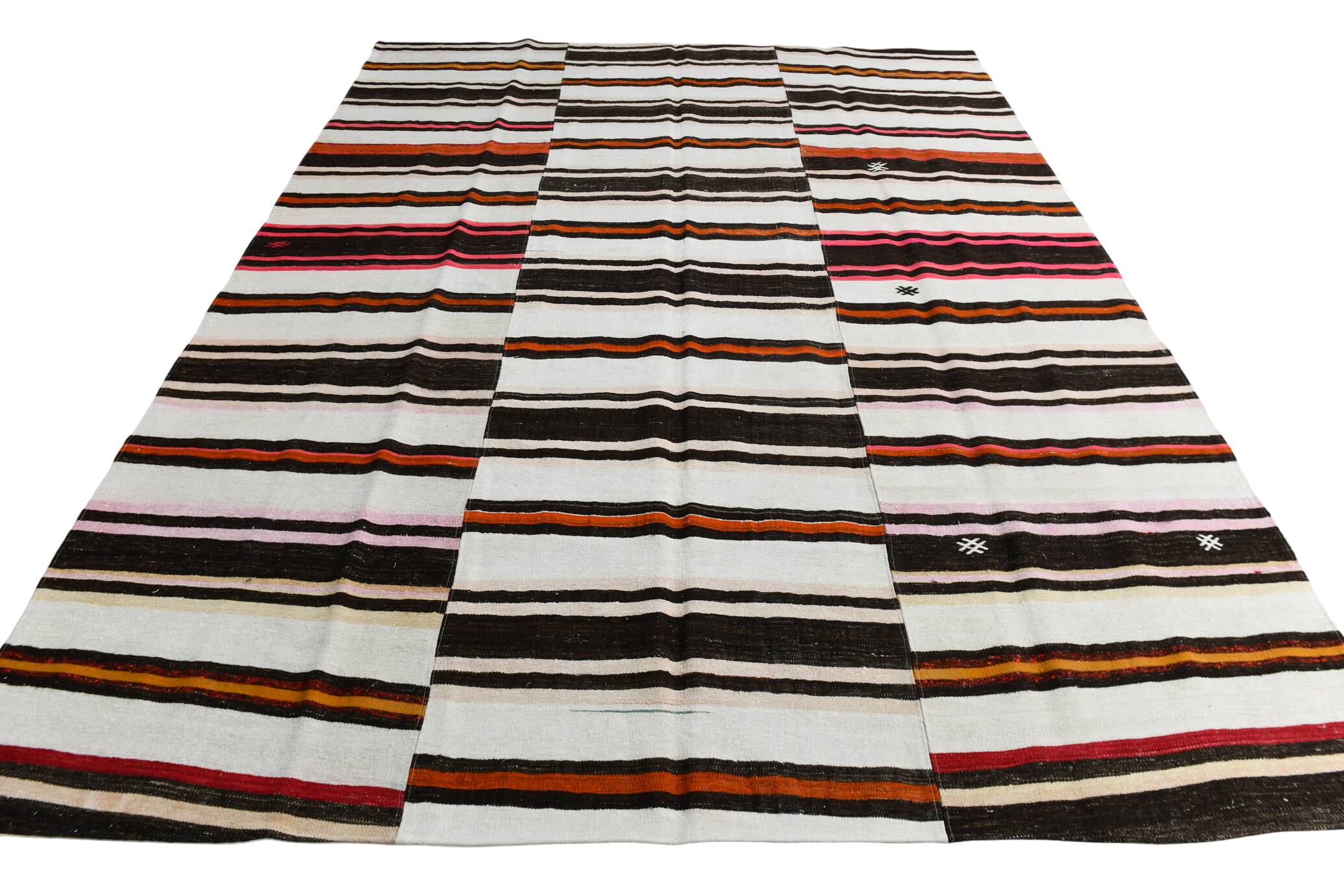 8x10 White & Black Modern Striped Kilim Rug, 243x318Cm