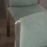 Lot de 4 chaises vintage 70's en metal et tissu turquoise design italien