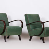 Paire de fauteuils en hêtre art deco tchèque vert, Jindrich Halabala, UP Zavody, années 1930