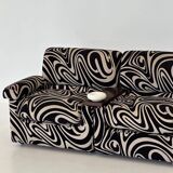 Modular 70s sofa, reupholstered, with integrated table modules, sculptural