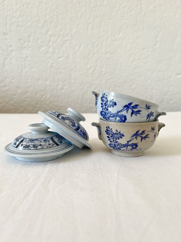 2 pots à crème en faïence fine service Japon, Creil et Montereau XIXeme siècle