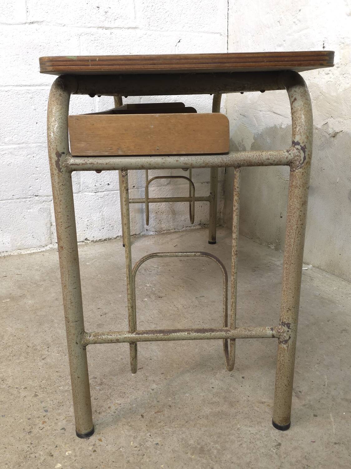 1960s double school desk in oak