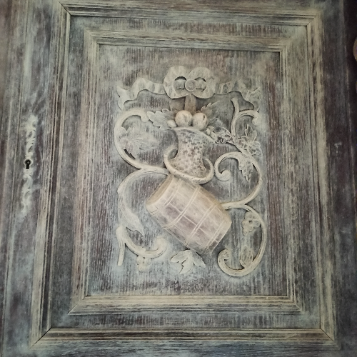 Carved two-body sideboard with 2 lions