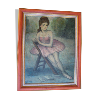 Tableau ancien, huile sur panneau, danseuse, signé garday