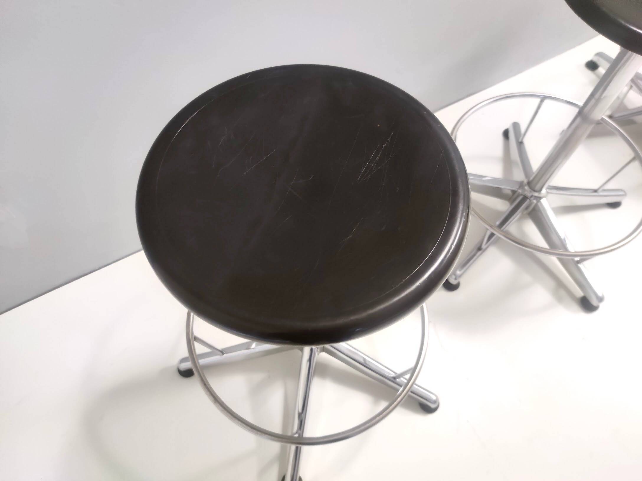 Vintage Black Plastic and Chromed Metal Revolving and Adjustable Stool, Italy