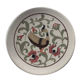 Assiette Vallauris fait main signée Giraud motif d’oiseaux et de fleur
