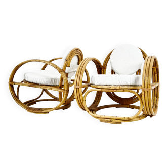 Paire de fauteuils italiens en rotin, années 1960