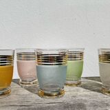 6 multicolored and gold glasses 1950