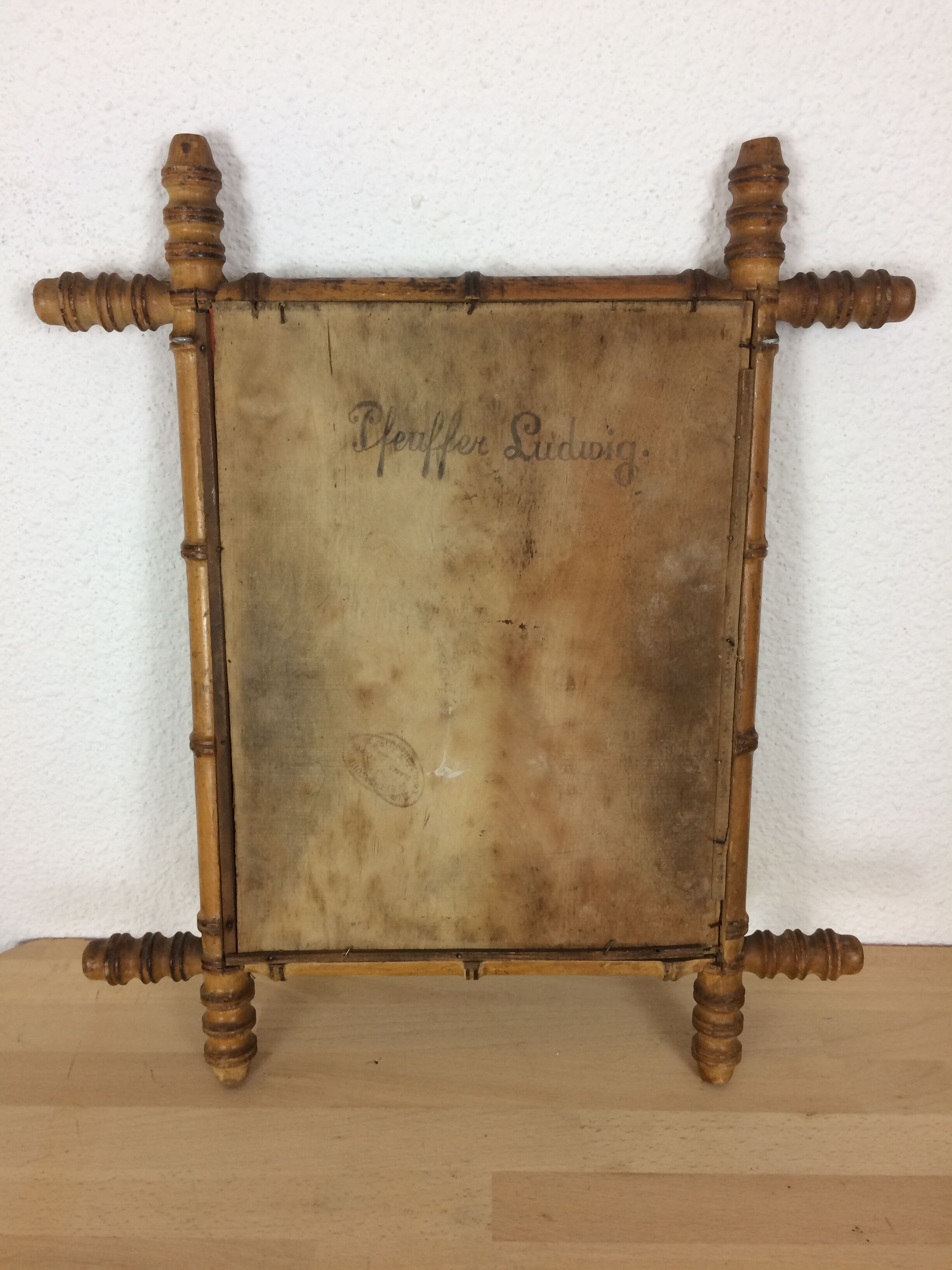 Miroir ancien au mercure bois façon bambou 44x53cm